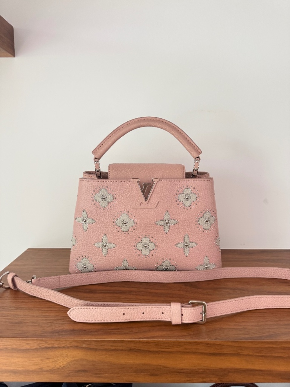 Louis Vuitton Taurillon Capucines BB Blush Limited Edition with Flower Studs